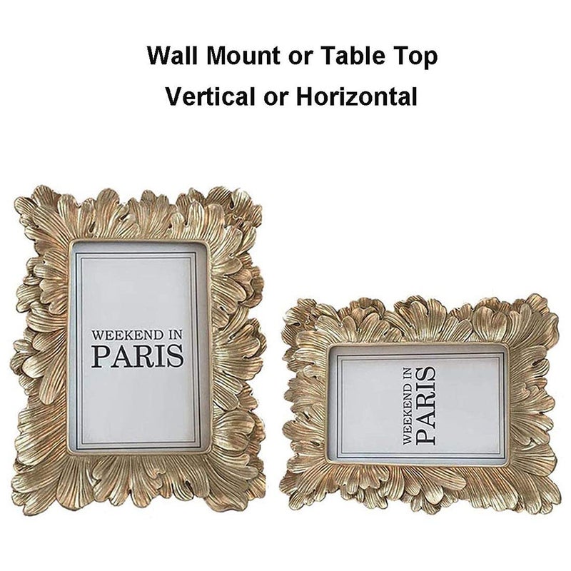 CISOO Vintage 4x6 Picture Frame Antique Photo Frame Table Top Display and Wall Hanging, Retro Home Decor, Ornate Photo Gallery Art, Pale Gold - Image 3